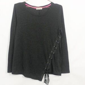 Retrology Asymettric Lattice Lace-Up Side Long Sleeve Top Like New M RM-A